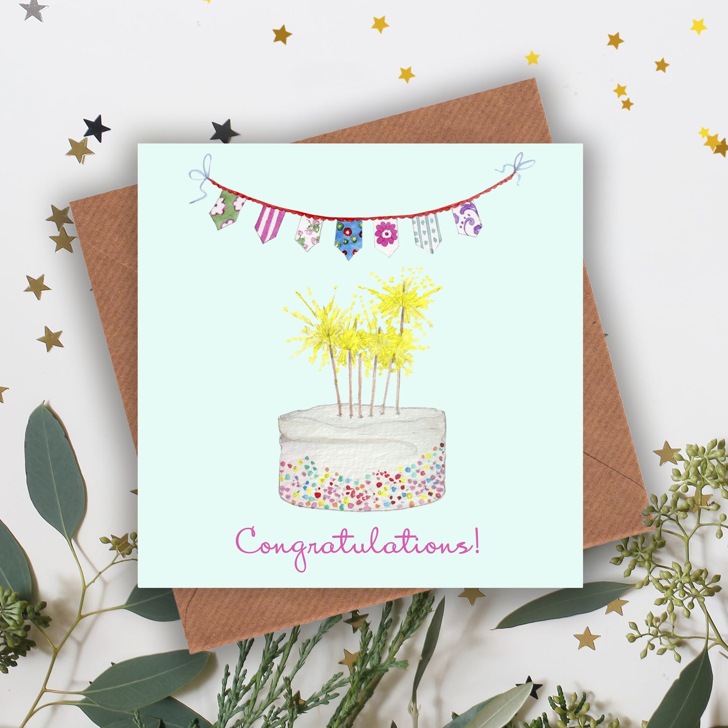 Congratulations Cake – Luxury Greeting Card with Kraft Envelope Included