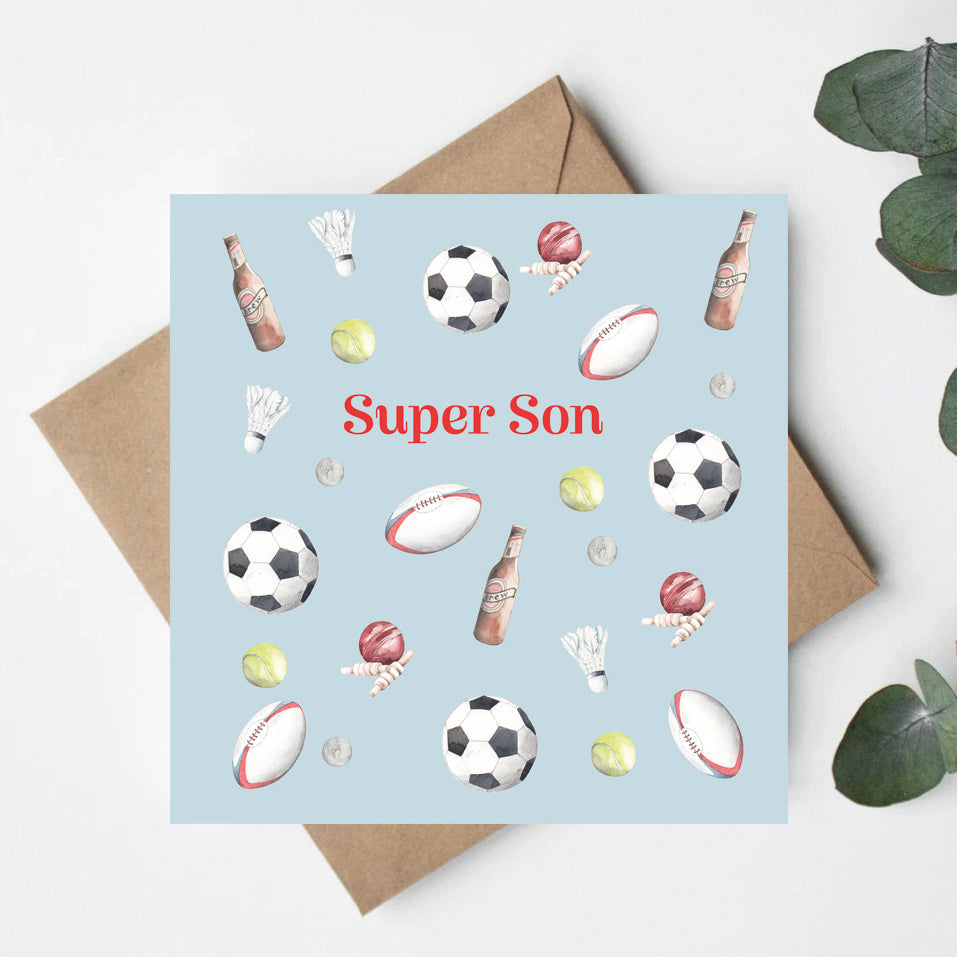 Sporty Son– Luxury Birthday Greeting Card with Kraft Envelope Included