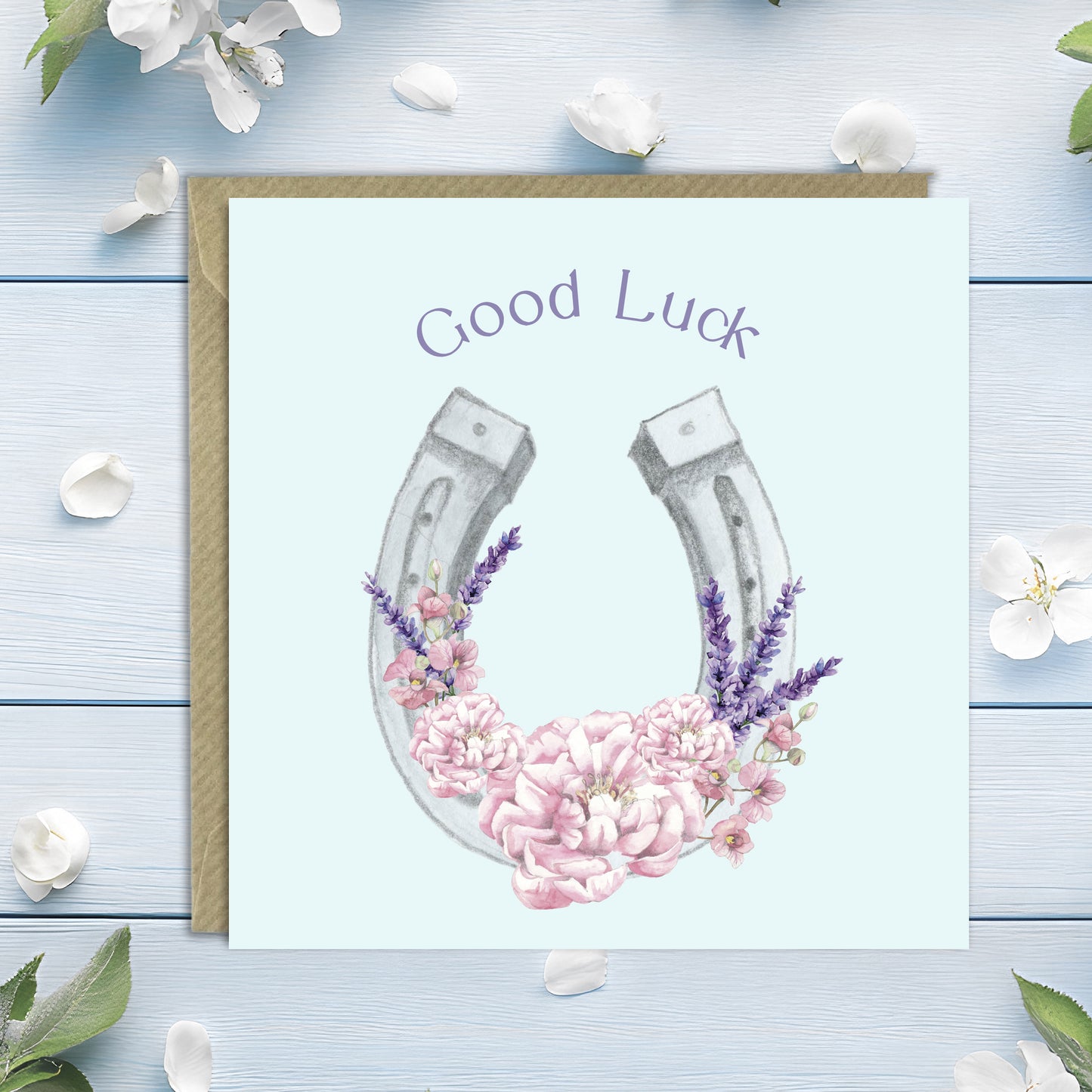 Good Luck Horse Shoe – Luxury Greeting Card with Kraft Envelope Included