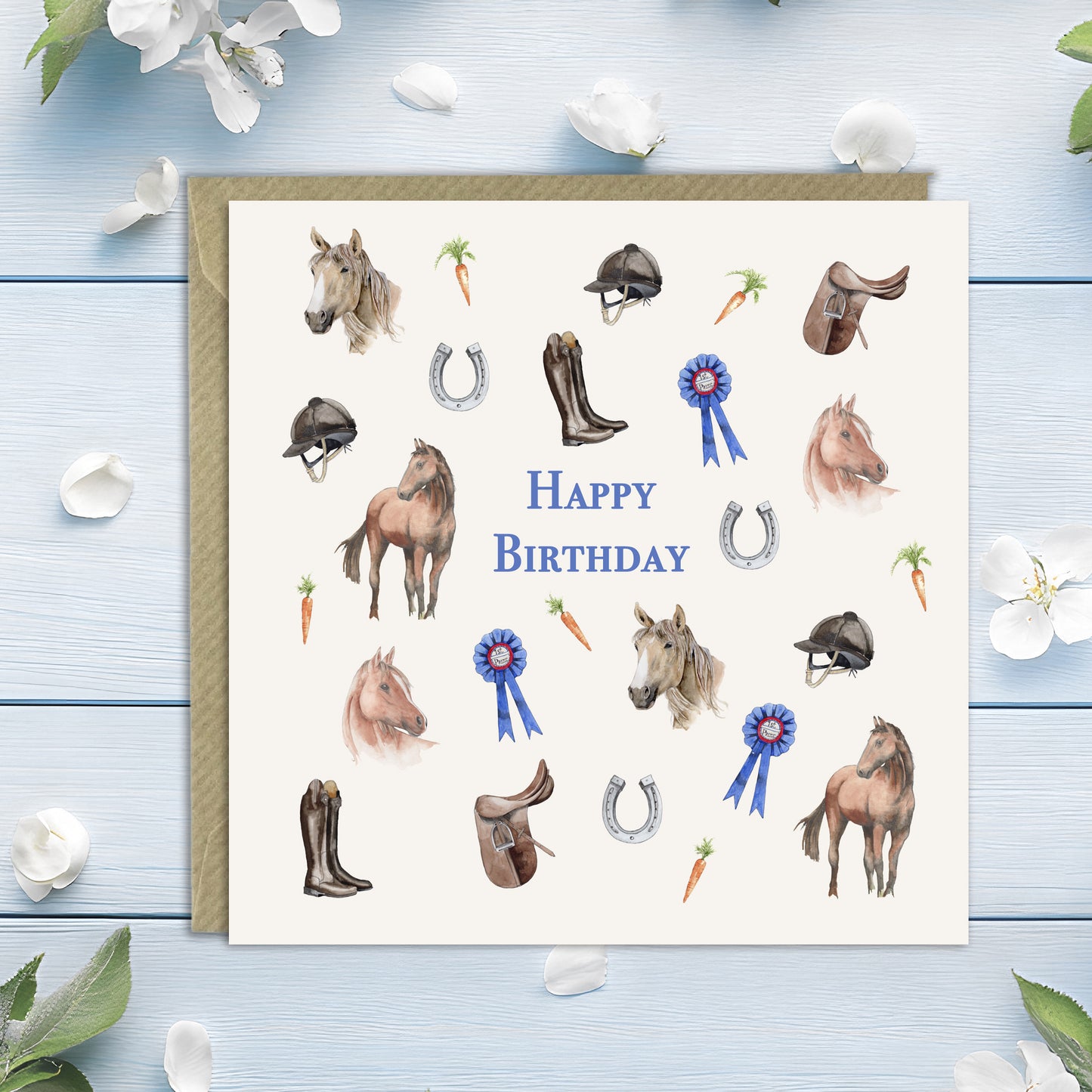 Equestrian– Luxury Birthday Greeting Card with Kraft Envelope Included