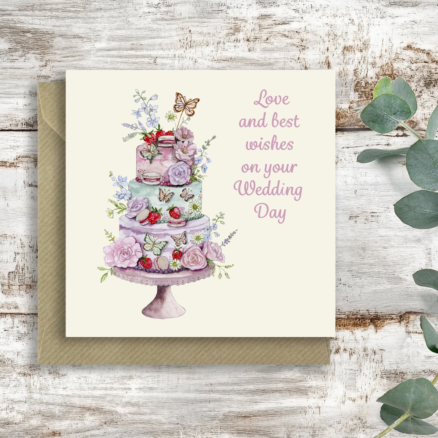 Wedding Luxury Cake – Luxury Wedding Day Greeting Card with Kraft Envelope Included