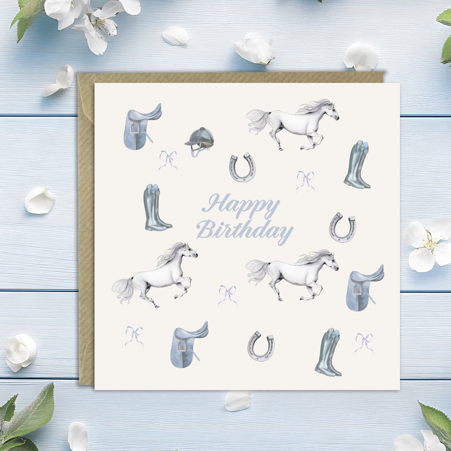 Beautiful Horses– Luxury Birthday Greeting Card with Kraft Envelope Included