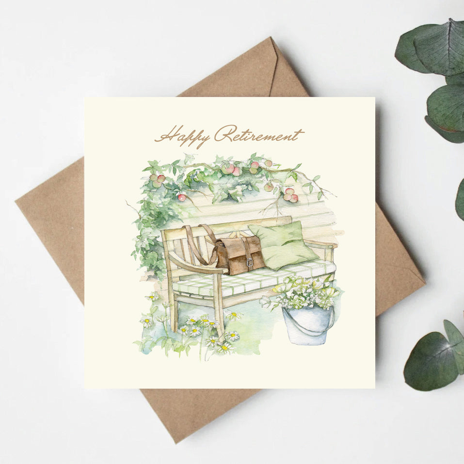 Garden Bench – Luxury Retirement Greeting Card with Kraft Envelope Included
