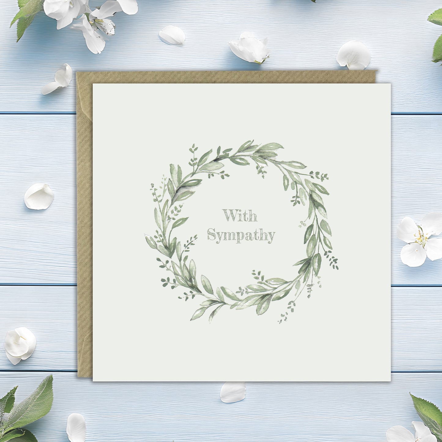 Eucalyptus Wreath – Luxury Sympathy Greeting Card with Kraft Envelope Included