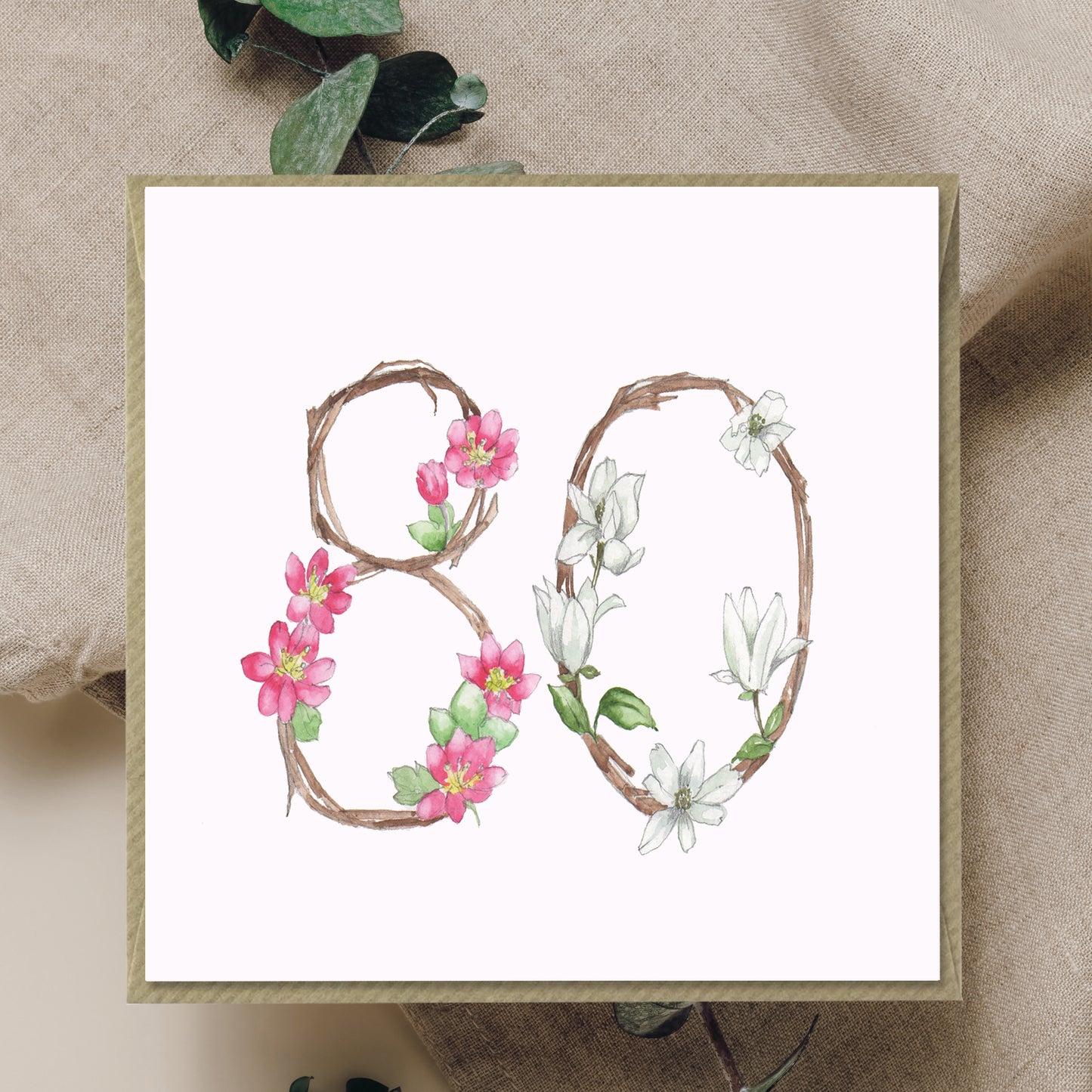80th Birthday – Luxury Birthday Greeting Card with Kraft Envelope Included