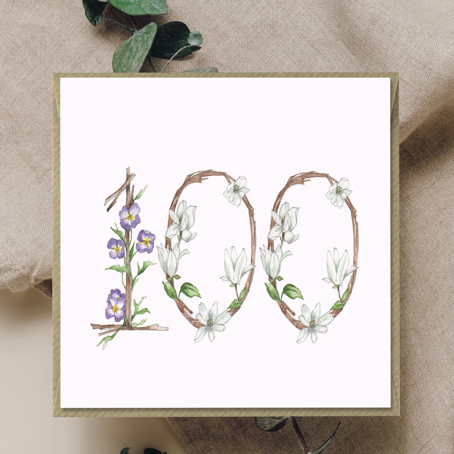 100th Birthday – Luxury Birthday Greeting Card with Kraft Envelope Included