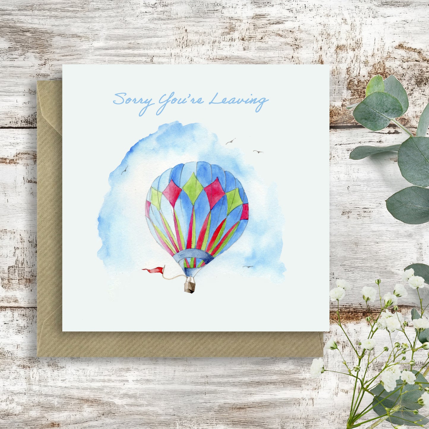 Hot Air Balloon Leaving – Luxury Greeting Card with Kraft Envelope Included