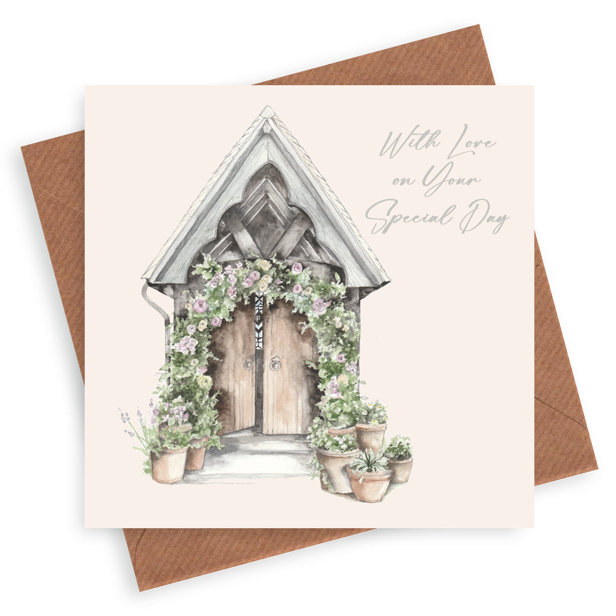Church Doorway – Luxury Wedding Day Greeting Card with Kraft Envelope Included