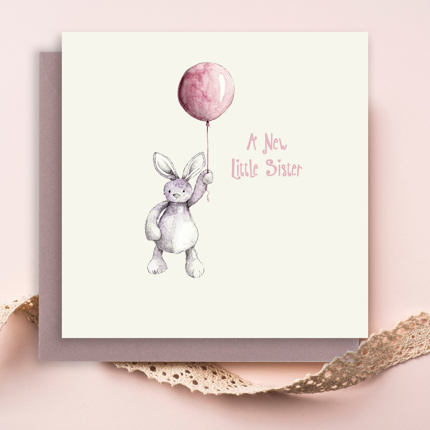 New Little Sister – Luxury Greeting Card with Kraft Envelope Included