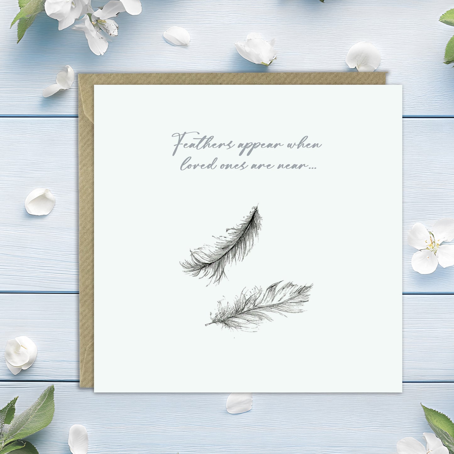 Feathers Appear – Luxury Thinking of You Greeting Card with Kraft Envelope Included