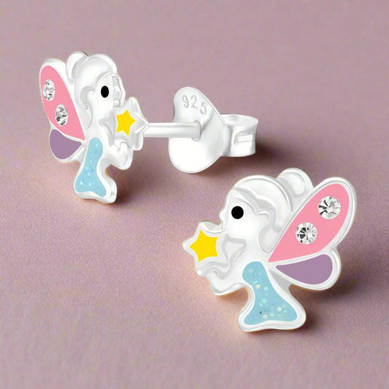 Silver Colourful Fairy Stud Earrings - Cute and Stylish Jewellery - Crumble and Core