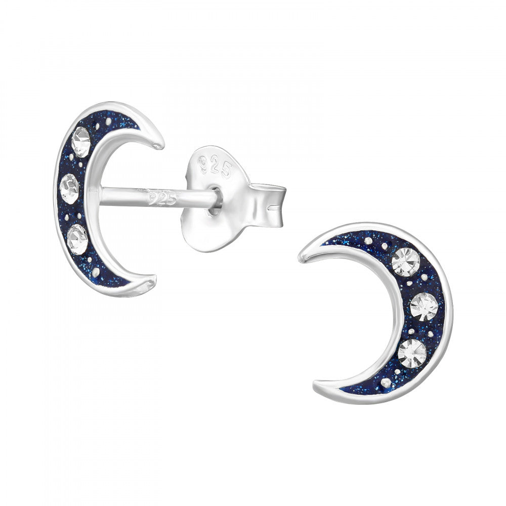 Sterling Silver Earrings – Handcrafted Moon Studs With Gift Box & Love Card
