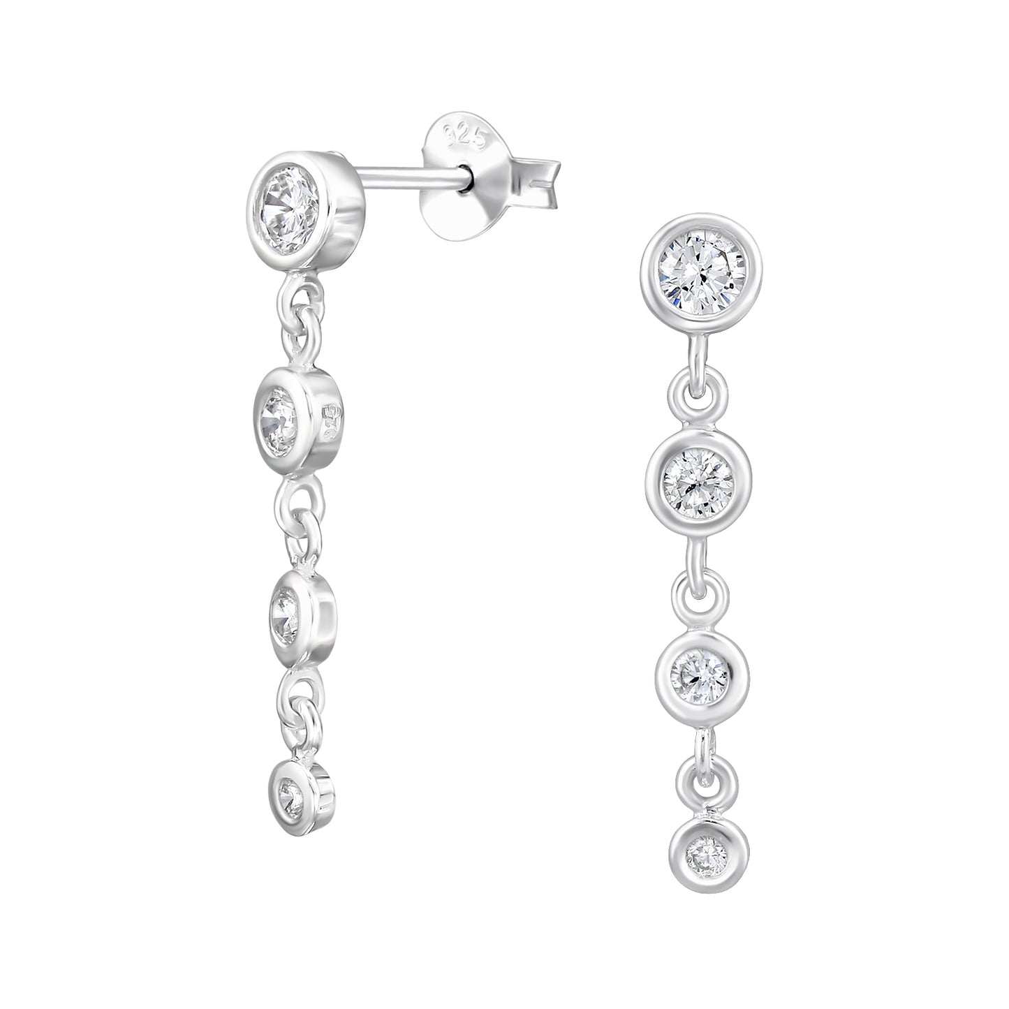 Silver Stud Earrings – Sparkling Quadruple Dangle Studs - Hypoallergenic - 925 Sterling - Jewellery Gift