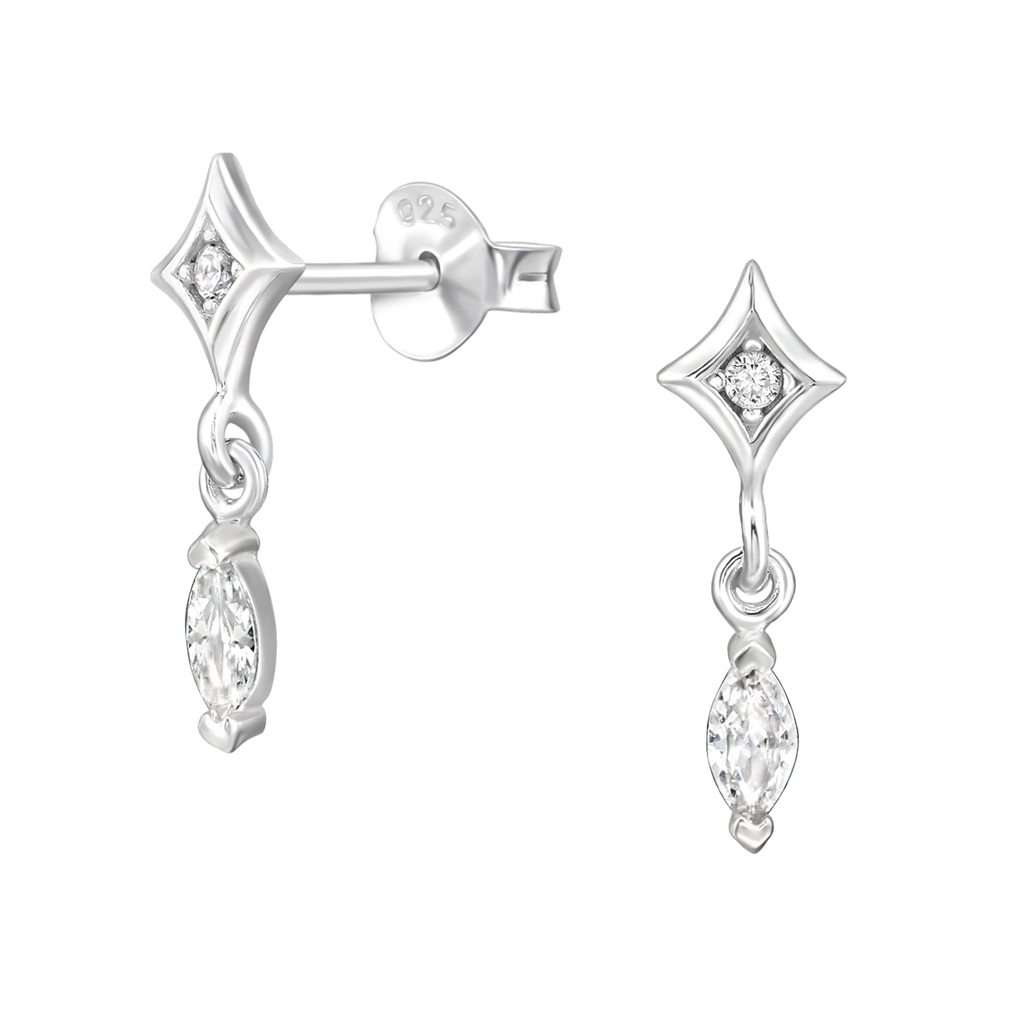 Silver Stud Earrings – Sparkling Drop Stud Earrings -  Hypoallergenic - 925 Sterling - Jewellery Gift