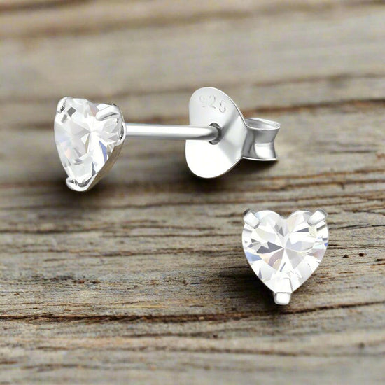 Crystal Silver Stud Heart Earrings – Sparkling & Hypoallergenic - Crumble and Core