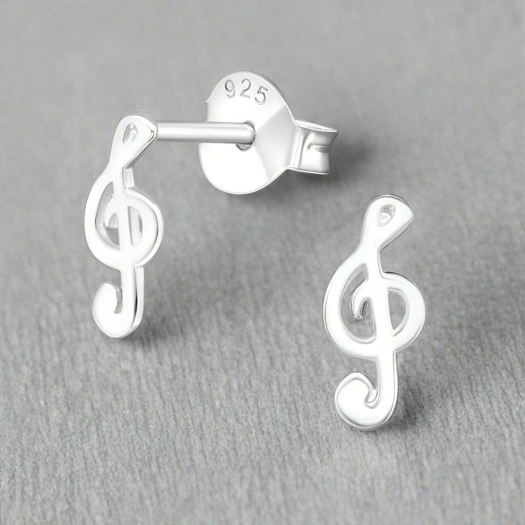Treble Clef Silver Stud Earrings - Elegant Music Earrings - Crumble and Core