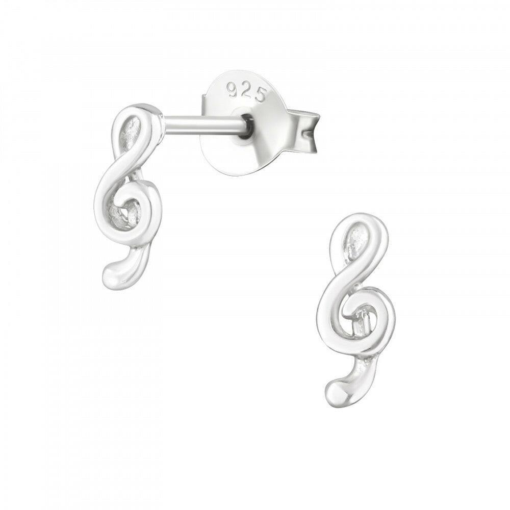 Treble Clef Silver Stud Earrings - Elegant Music Earrings - Crumble and Core
