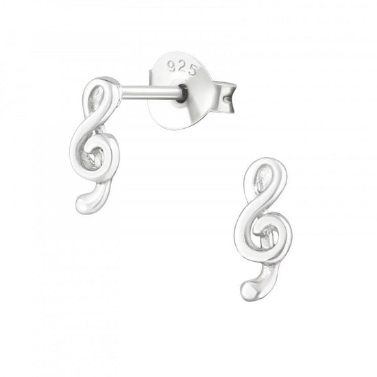 Treble Clef Silver Stud Earrings - Elegant Music Earrings - Crumble and Core