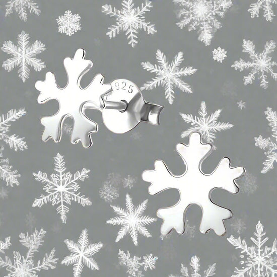 Silver Stud Earrings - Stunning Winter Snowflake Jewellery - Crumble and Core