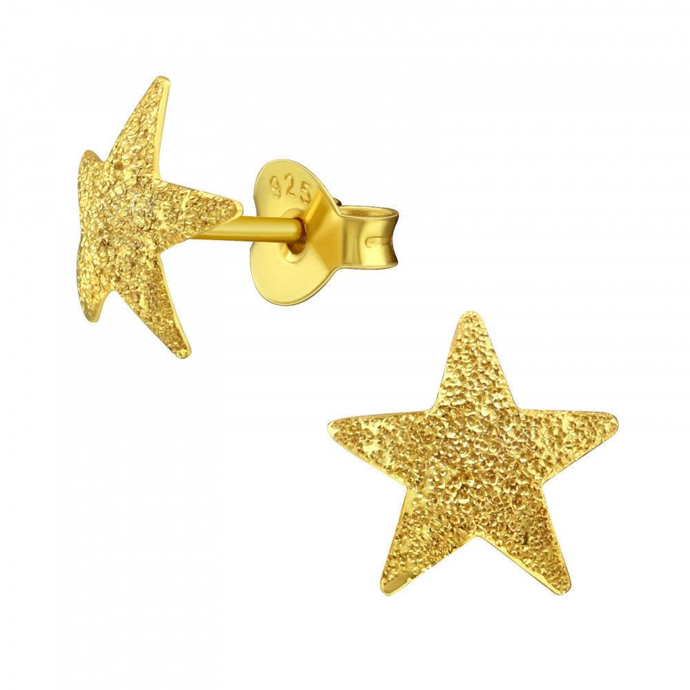 24K Gold Plated Star Studs - Sterling Silver Earrings - Crumble and Core