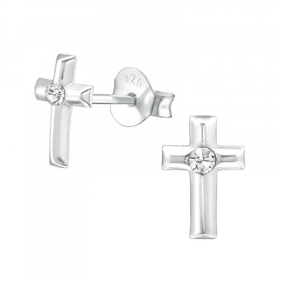 Silver Cross Crystal Stud Earrings - Elegant and Versatile Jewellery Option - Crumble and Core