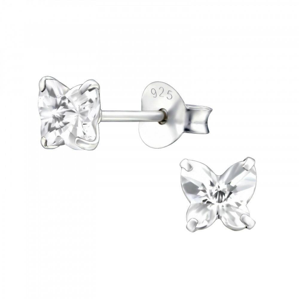 Silver Butterfly Stud Earrings Stylish Sparkling Jewellery - Crumble and Core