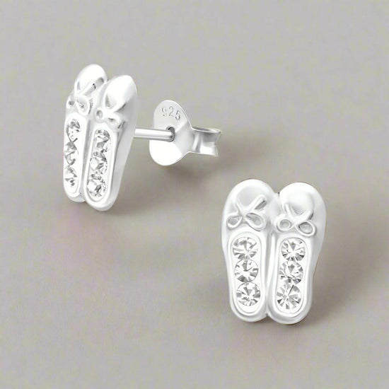 Sterling Silver Sparkling Ballet Shoe Stud Earrings - Perfect for Dancers - Crumble and Core