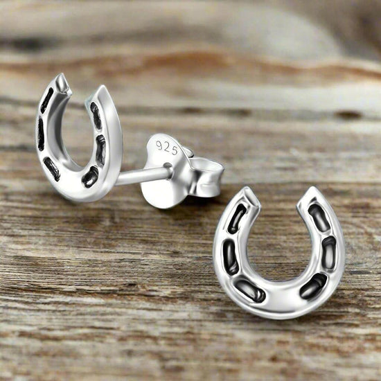 Silver Horse Shoe Stud Earrings - Perfect Gift for Horse Enthusiasts - Crumble and Core