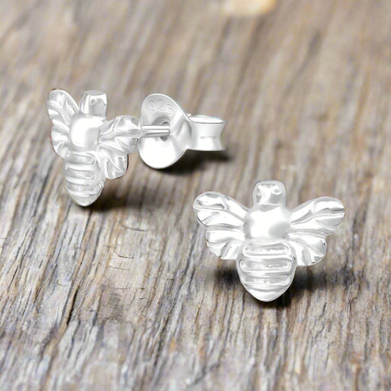 Silver Bee Stud Earrings - Hypoallergenic Stylish Everyday Jewellery - Crumble and Core