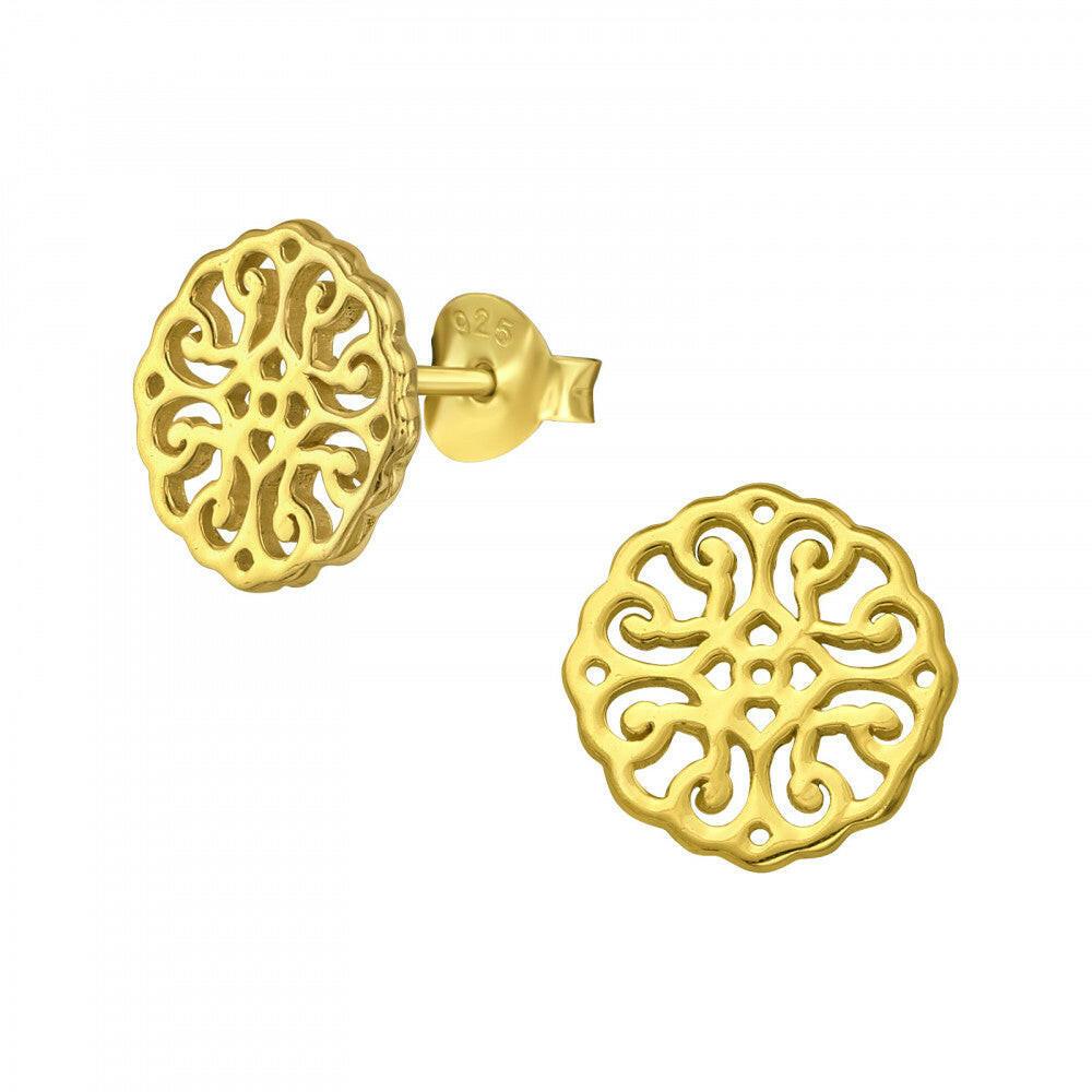 24K Gold Plated Filigree Studs - Sterling Silver Earrings - Crumble and Core