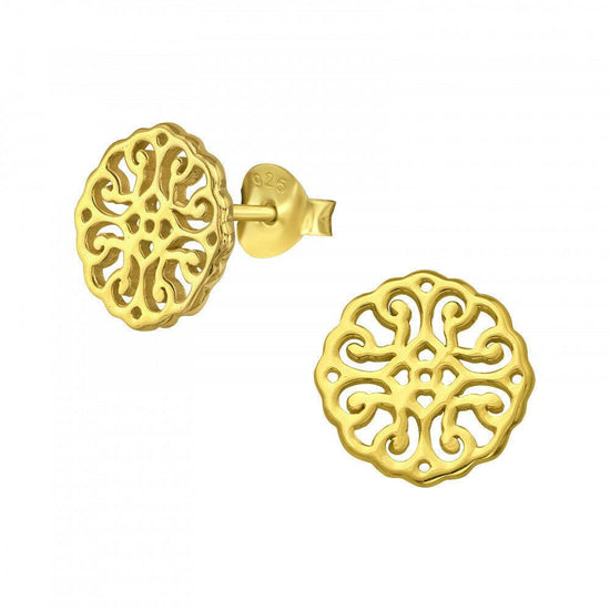 24K Gold Plated Filigree Studs - Sterling Silver Earrings - Crumble and Core