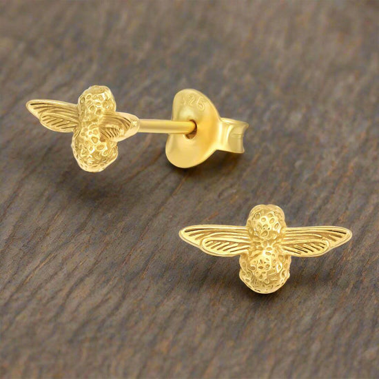 24K Gold Plated Bee Studs - Sterling Silver Earrings - Crumble and Core
