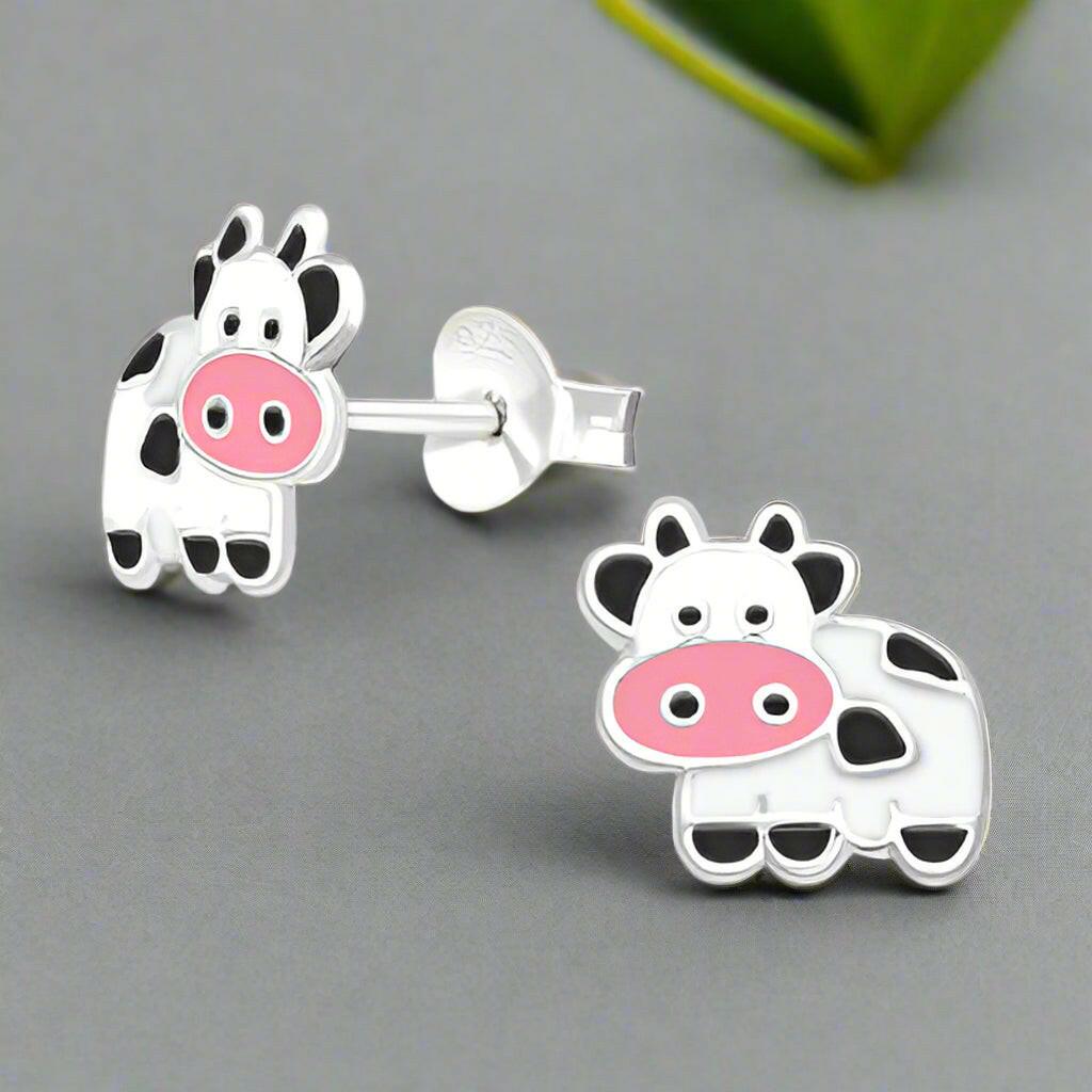 Cow Silver Earring Studs - Elegant Sterling Silver Jewellery - Crumble and Core