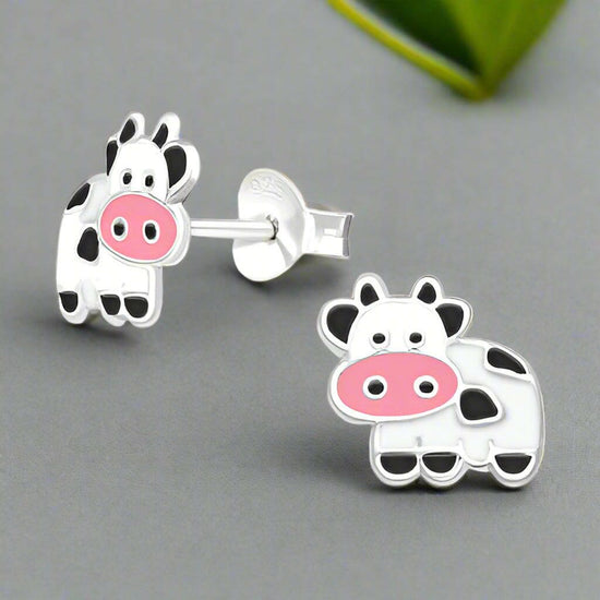 Cow Silver Earring Studs - Elegant Sterling Silver Jewellery - Crumble and Core