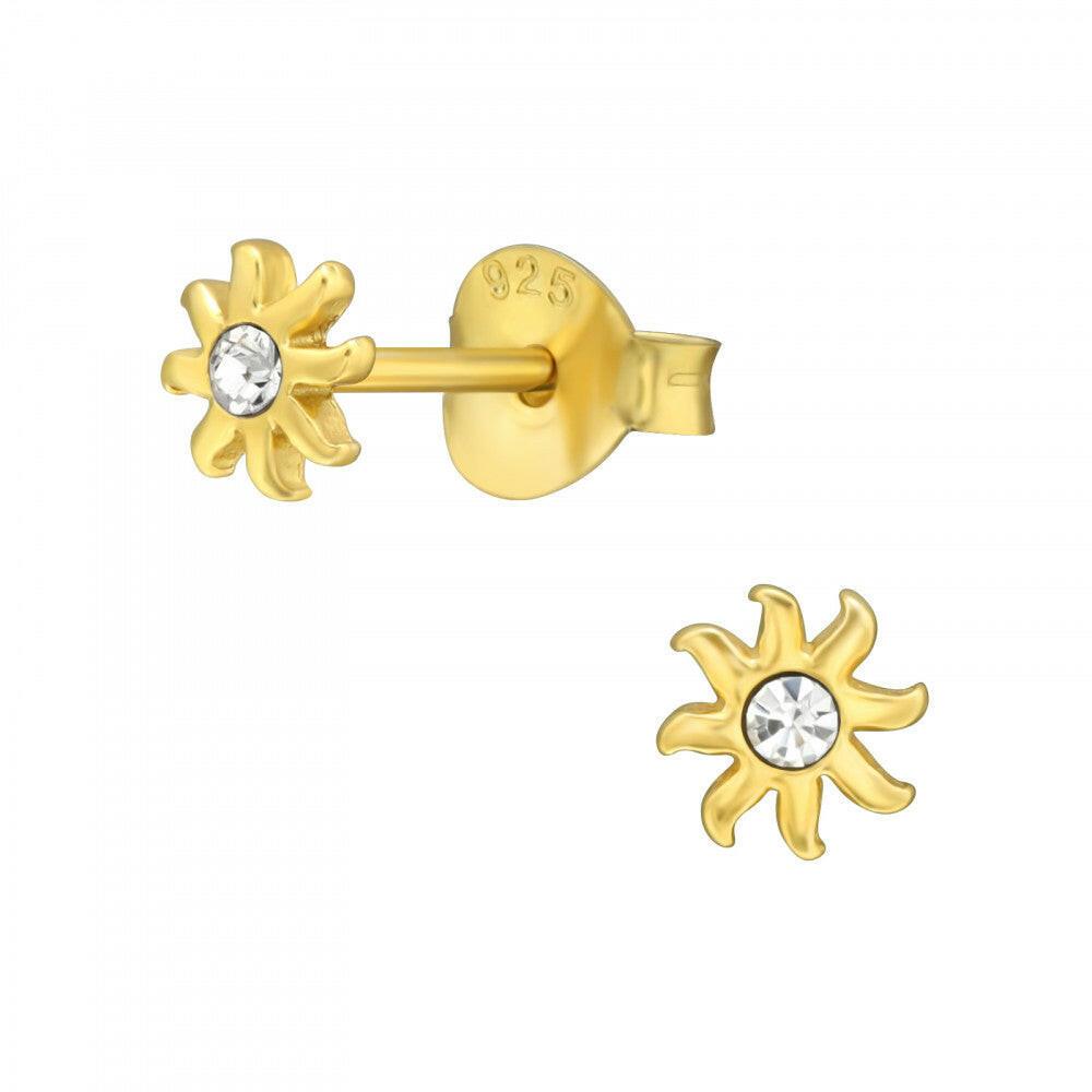 24K Gold Plated Mini Sun Studs - Sterling Silver Earrings - Crumble and Core