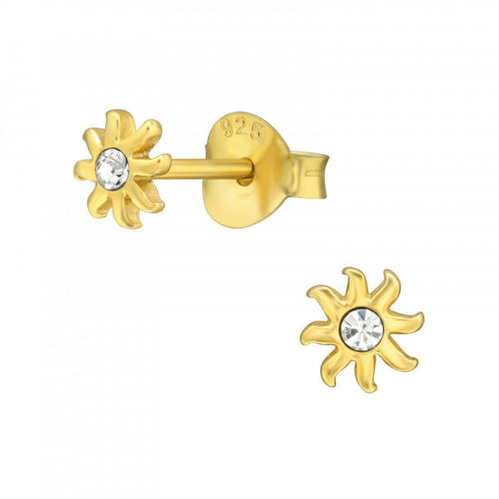 24K Gold Plated Mini Sun Studs - Sterling Silver Earrings - Crumble and Core