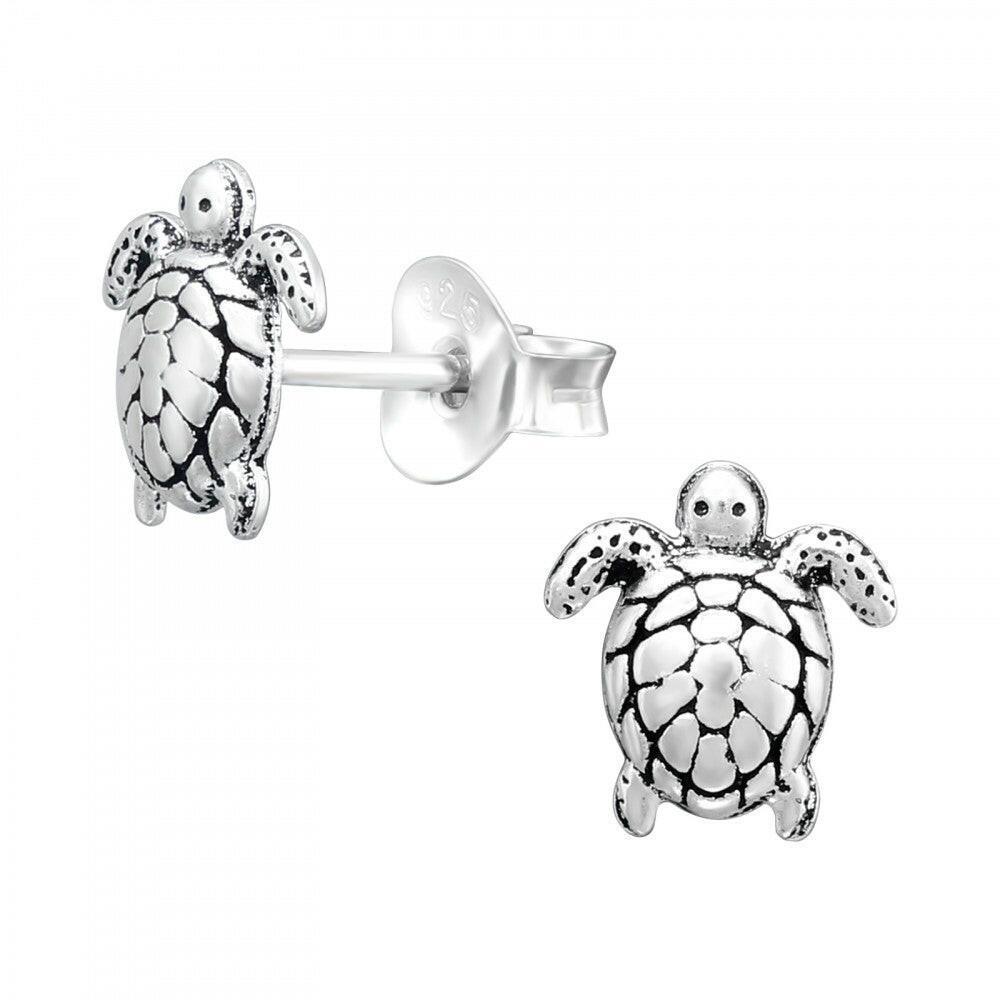 Silver Turtle Stud Earrings - Minimalist Ocean-inspired Jewellery - Crumble and Core