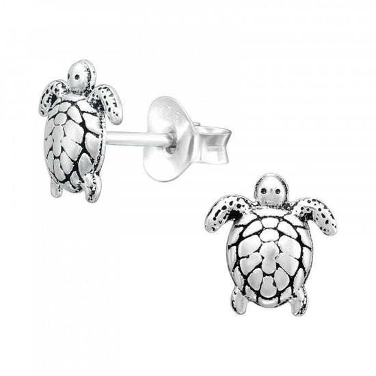 Silver Turtle Stud Earrings - Minimalist Ocean-inspired Jewellery - Crumble and Core