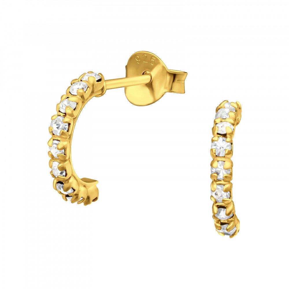 24K Gold Plated Half Hoop Studs - Sterling Silver Earrings - Crumble and Core
