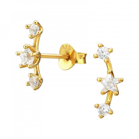 24K Gold Plated Crystal Crawler Studs - Sterling Silver Earrings - Crumble and Core