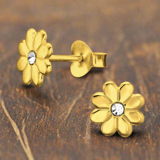 24K Gold Plated Sun Flower Studs - Sterling Silver Earrings - Crumble and Core