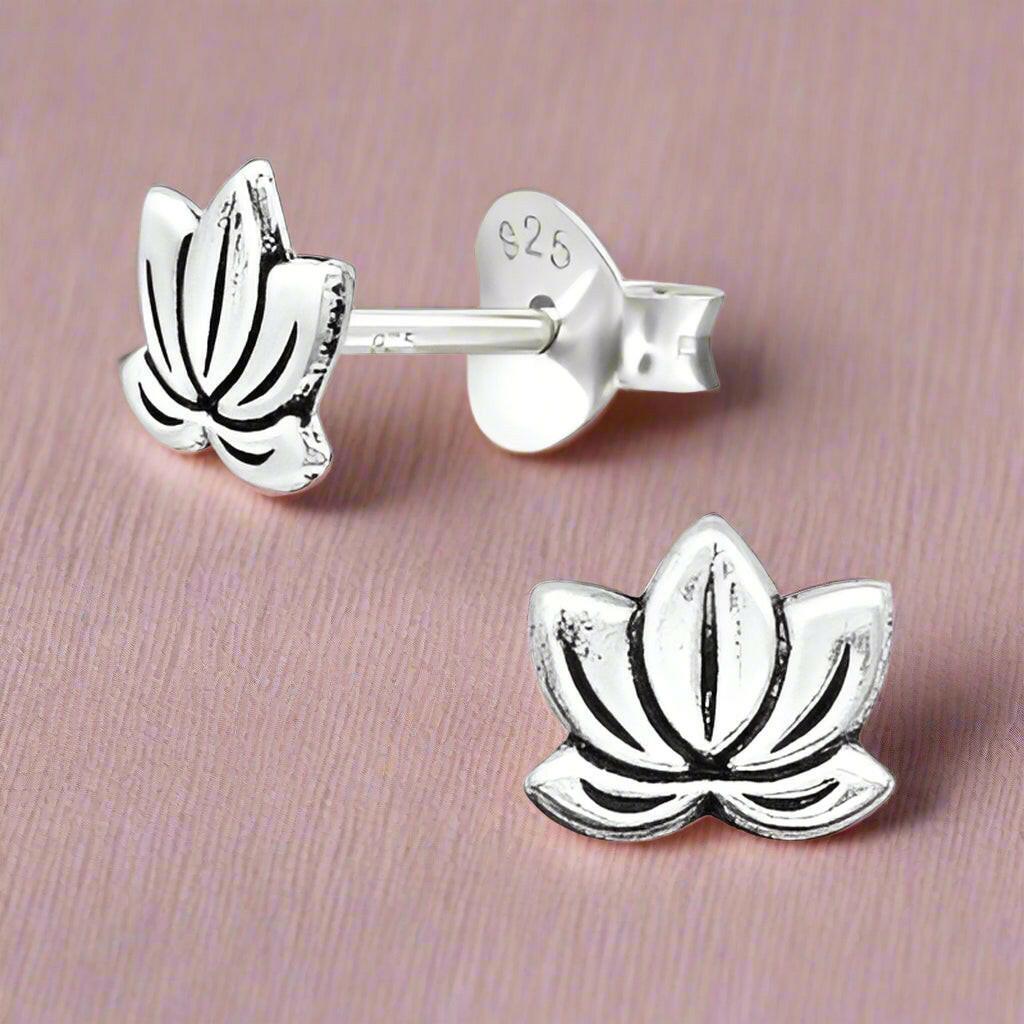 Lotus Flower Silver Stud Earrings - Elegant and Versatile Jewellery for Any Occasion - Crumble and Core
