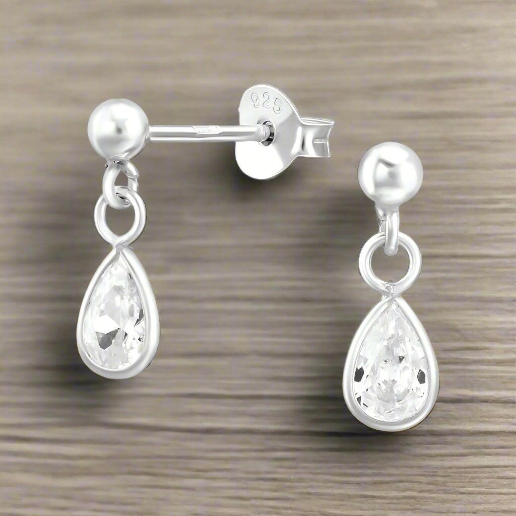Cubic Zirconia Silver Dangle Stud Earrings - Elegant Chic Jewellery - Crumble and Core