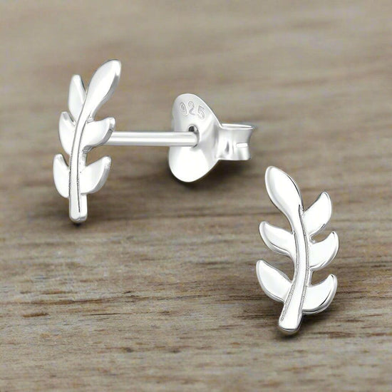 Silver Leaf Stud Earrings Sterling Silver Leaf Earrings - Crumble and Core