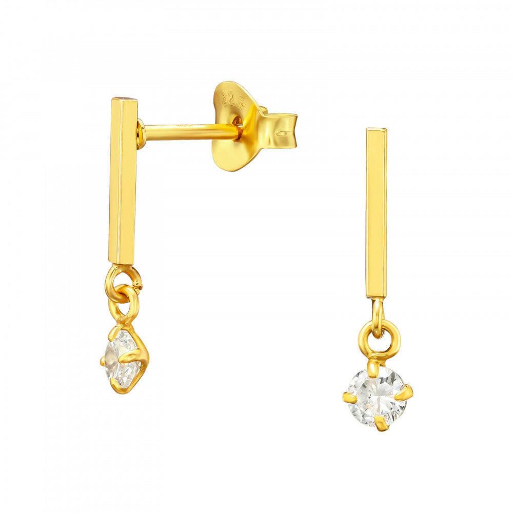 24K Gold Plated Crystal and Bar Dangle Studs - Sterling Silver Earrings - Crumble and Core