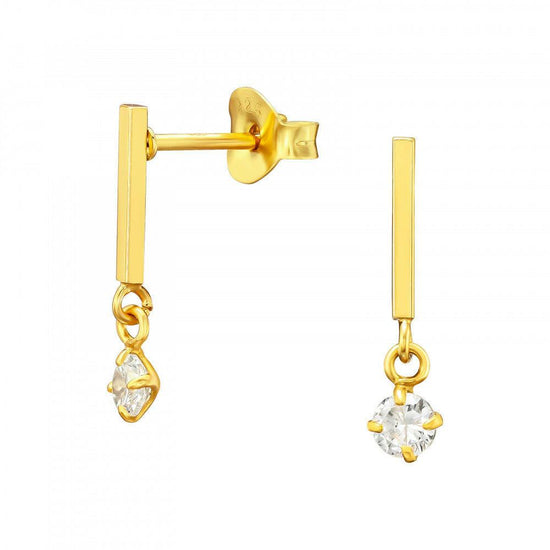 24K Gold Plated Crystal and Bar Dangle Studs - Sterling Silver Earrings - Crumble and Core