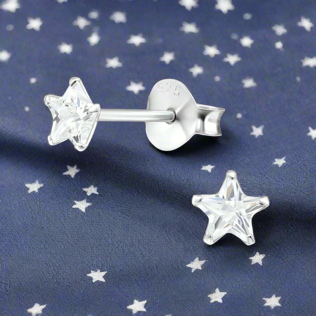 Silver Star Cubic Zirconia Stud Earrings - Elegant and Versatile Jewellery - Crumble and Core