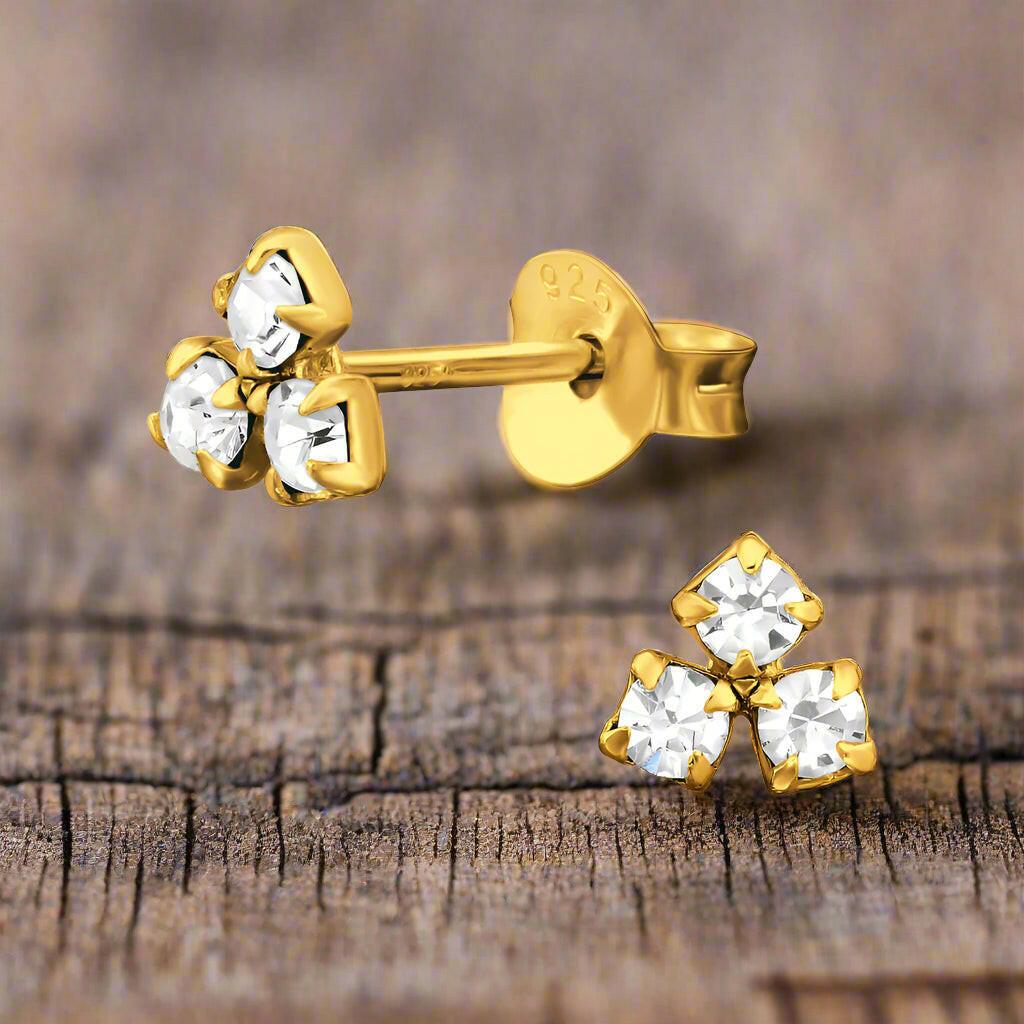 24K Gold CZ Triplet Ear Stud - Elegant Jewellery for Any Occasion - Crumble and Core
