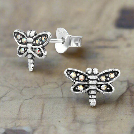 Silver Dragonfly Stud Earrings - Elegant Jewellery for Any Occasion - Crumble and Core