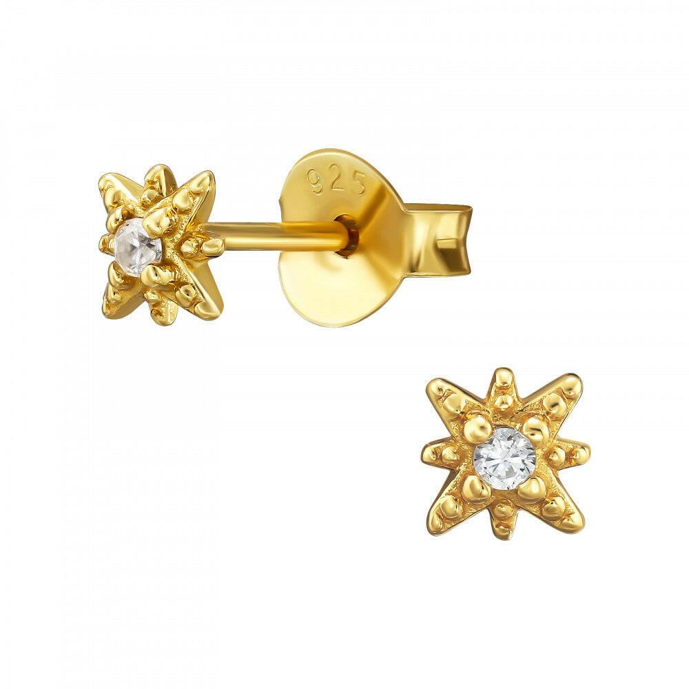 24K Gold Plated Crystal Star Studs - Sterling Silver Earrings - Crumble and Core